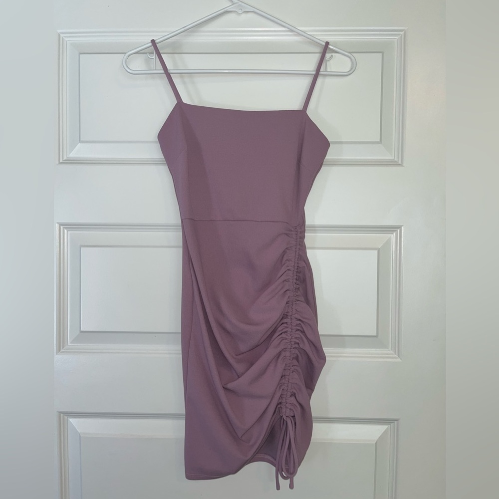 Ruched Spaghetti Strap Zip-up Dress